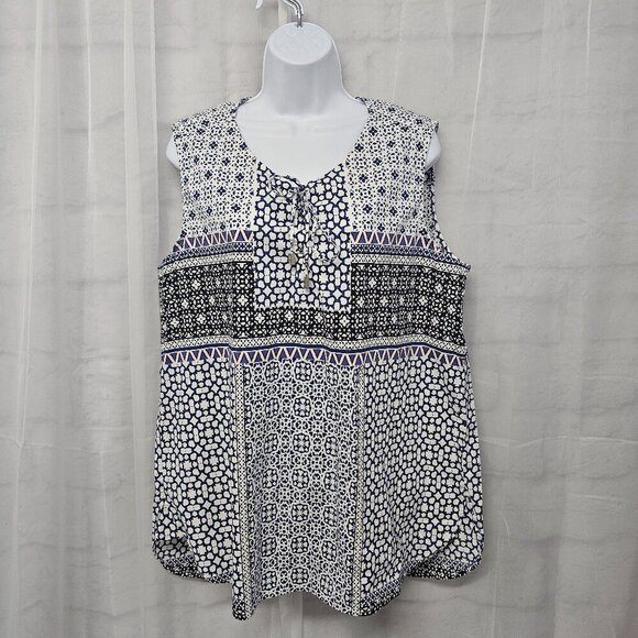 Liz Claiborne Blue White Floral Boho Tank Hippie Festival  XL - Picture 10 of 10